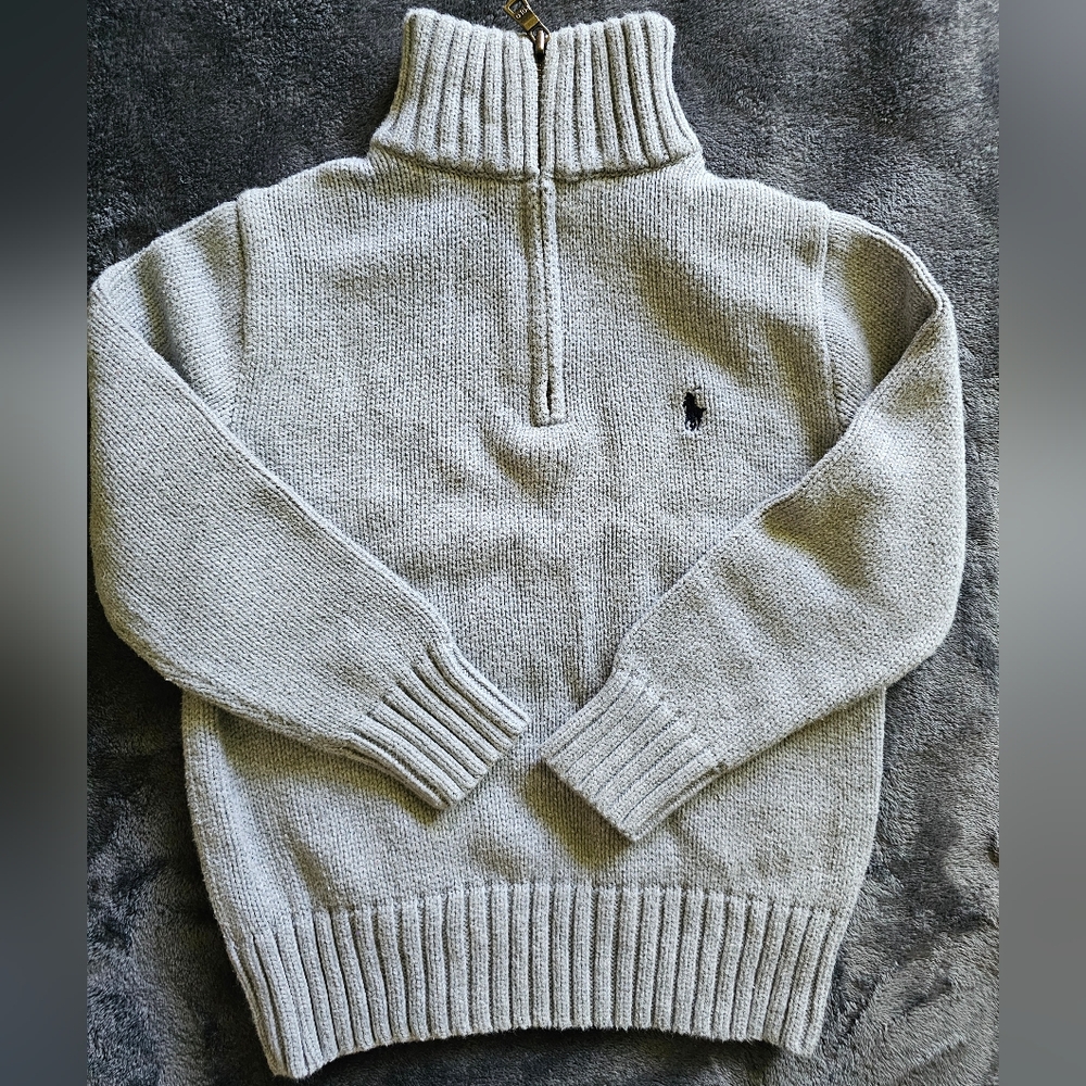 Boys Polo by Ralph Lauren Quarter-Zip Sweater in Gray - Size 5
